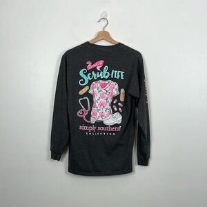 Simply Southern Womens M Scrub Life Long Sleeve Pullover Graphic Tee Shirt Top